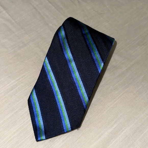 Brooks Brothers Silk Neck Tie Diagonal Stripes Blues and Green - Picture 1 of 4